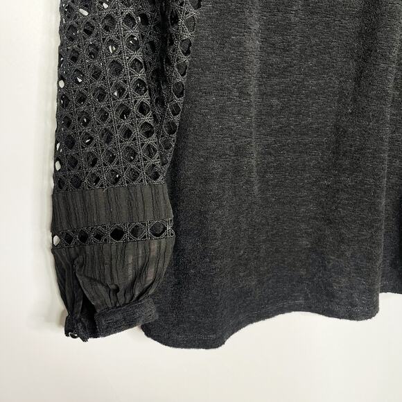 New See and Be Seen Small S Black Cut Out Sleeve Textured Sweatshirt Crew Neck - Picture 4 of 12
